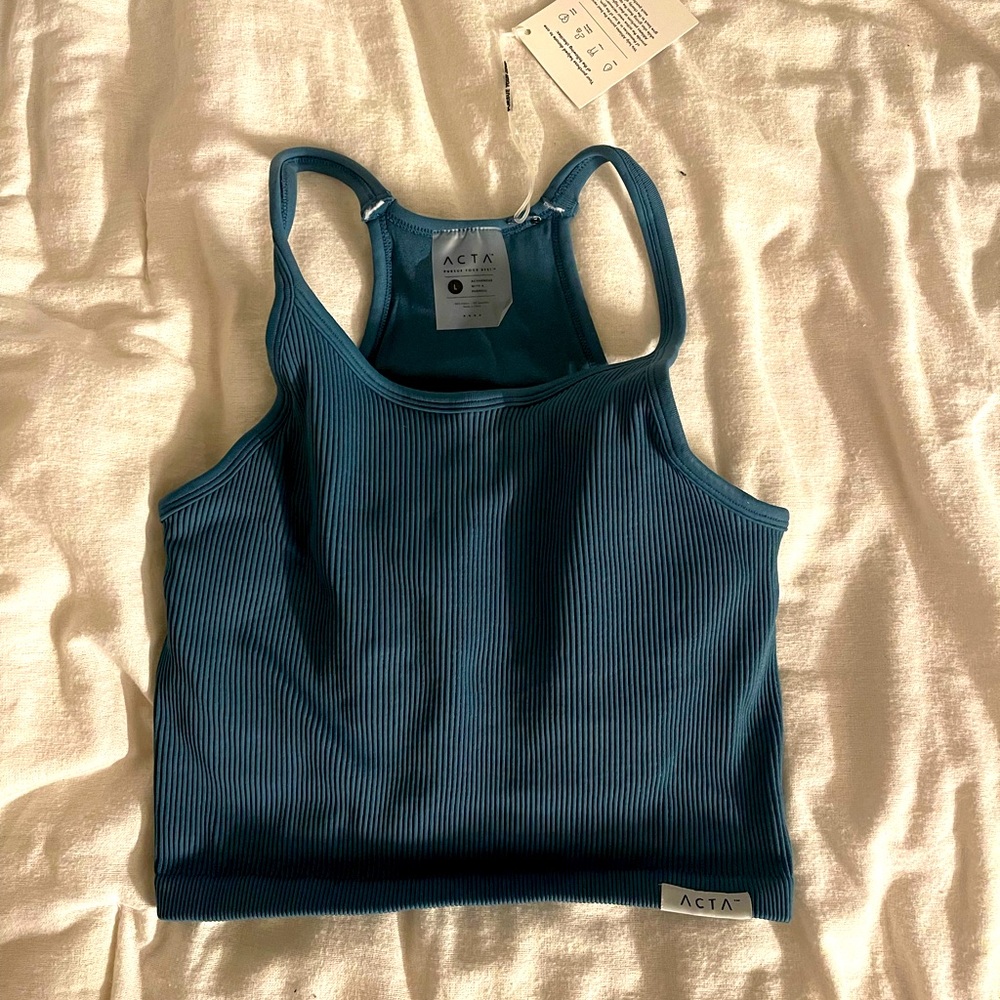 Acta Ribbed Halter Bra Blue